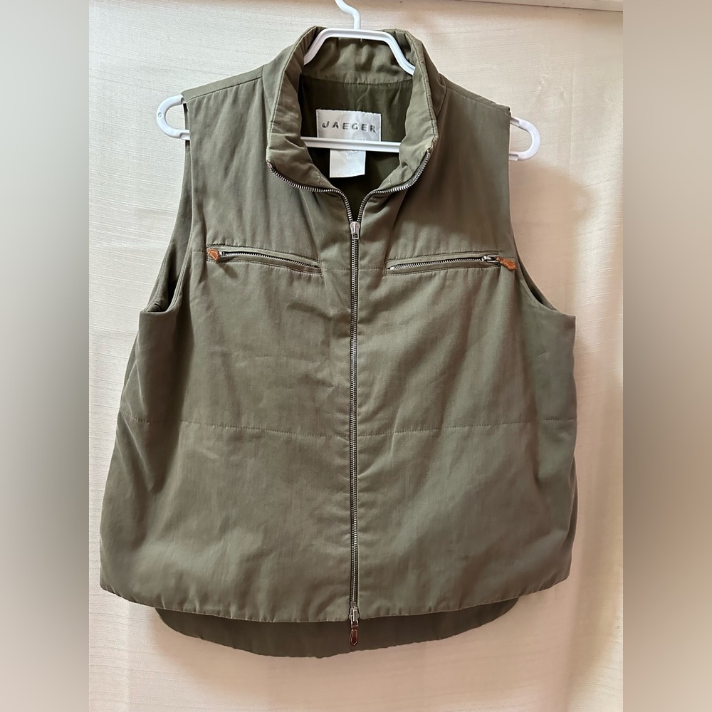 Jaeger Olive Green Utility Vest Zip Front Lightweight Jacket Womens Medium